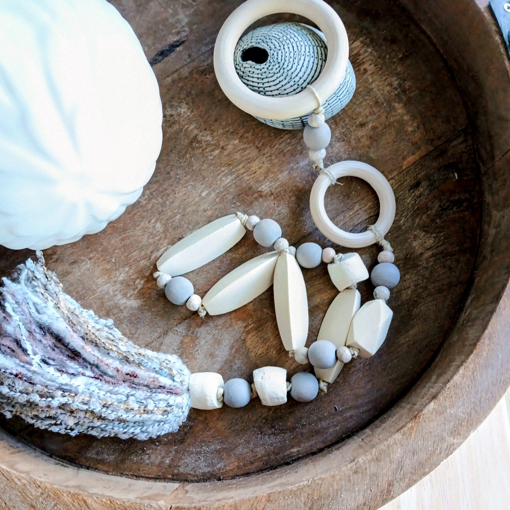 NEW Neutral Earthtone Tassel — Handcrafted Clay, Ceramic & Wood Bead Décor